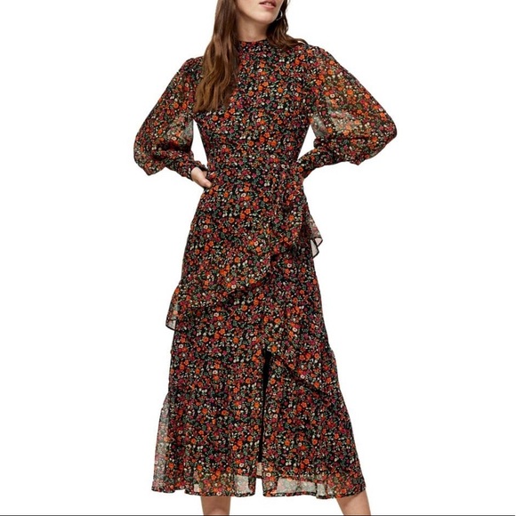 NWT Topshop Floral Ruffle Midi Dress